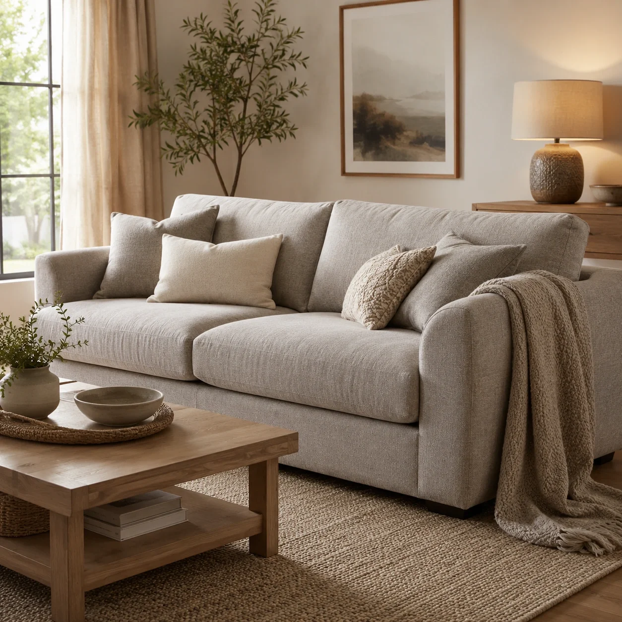 Soft fabric sofa in linen texture