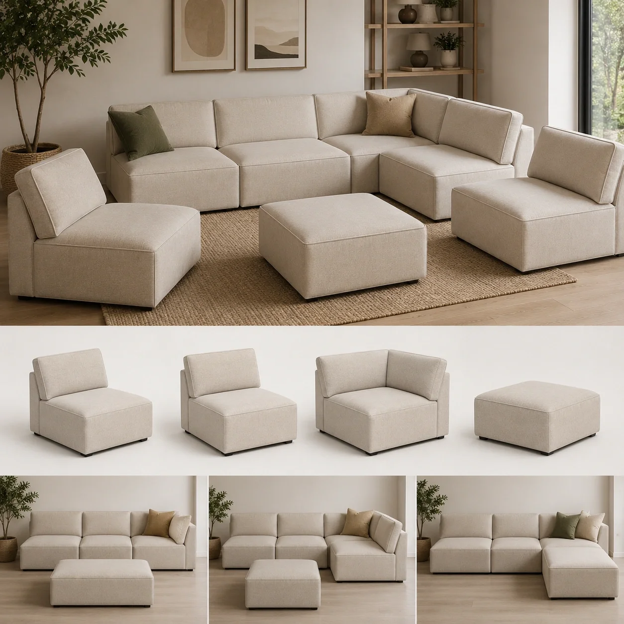 Modular sofa with rearrangeable pieces