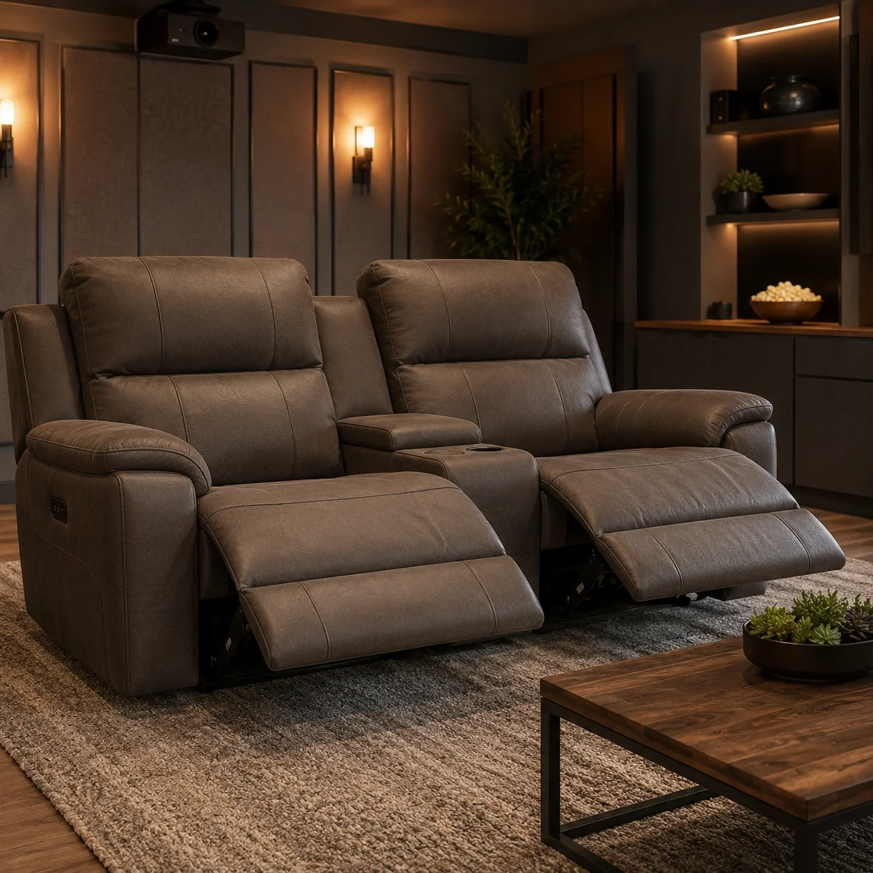 Reclining sofa with footrests extended